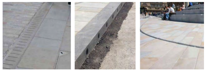 three images showing different drainage material and approaches.