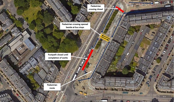 Plan of Elm Row pedestrian diversions