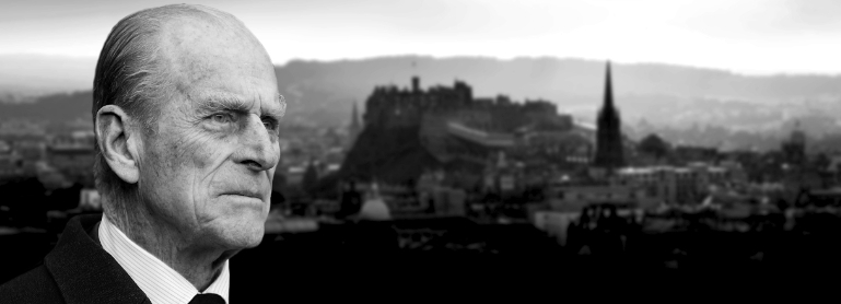 Duke of Edinburgh with Edinburgh in background