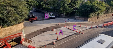 Photo showing waiting areas for drivers at Wester Coates Terrace junction with West Coates.