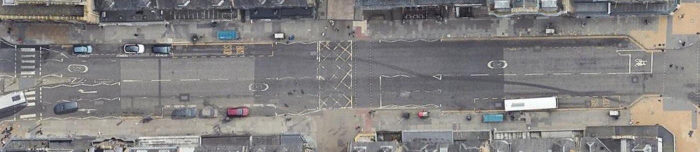 Bird’s eye view photo of Frederick Street south as it is now before construction.