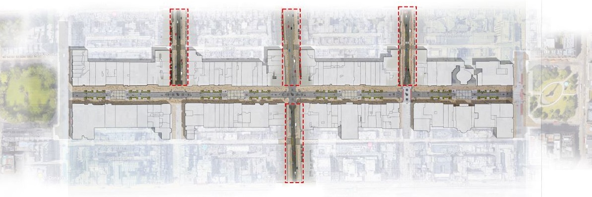 Image showing locations of the cross streets for next stage of consultation on the George Street project