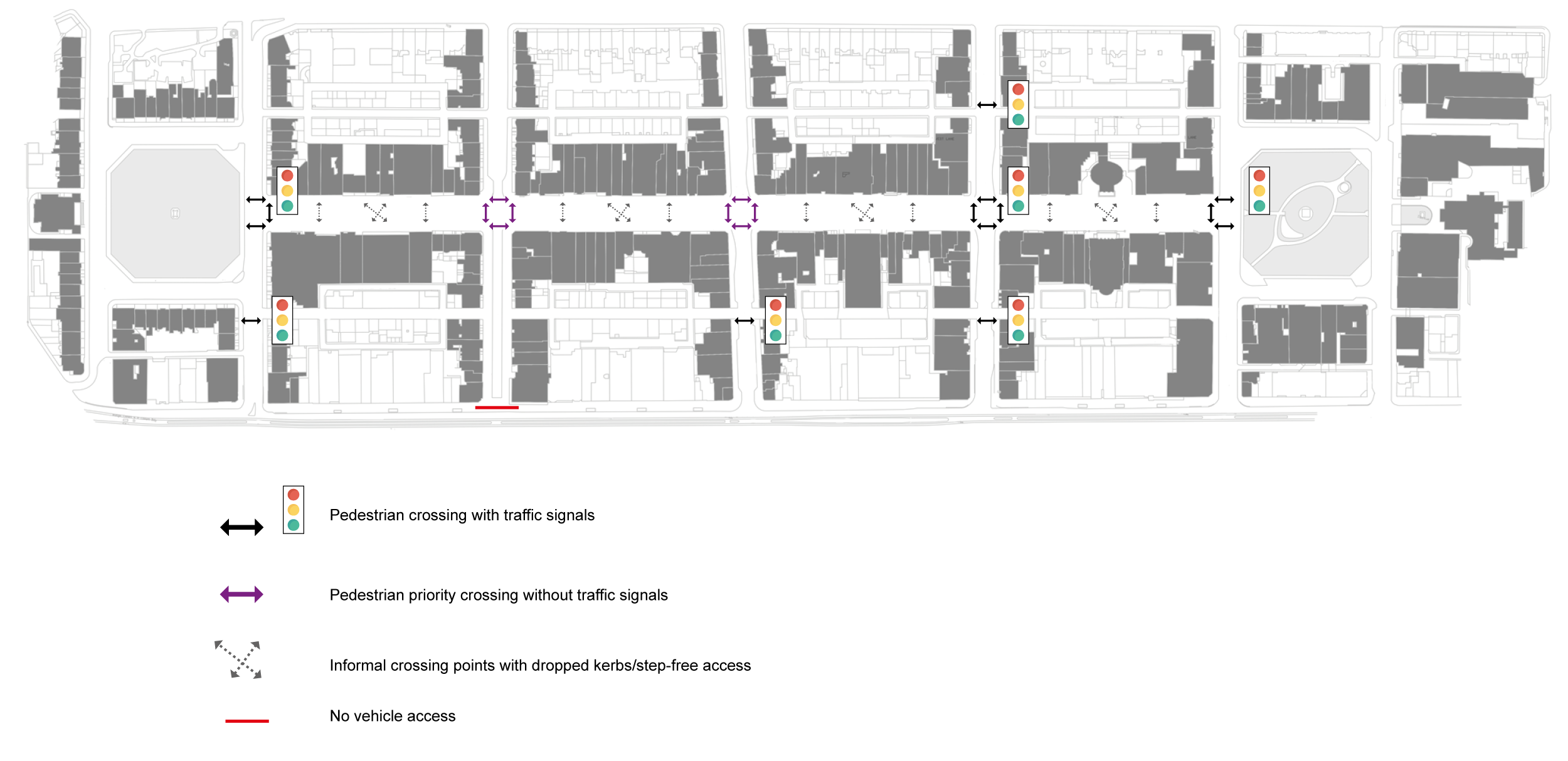 Diagram showing all crossing points in the street.