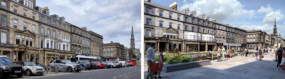 Images of how the street looks now and how it could look after construction.