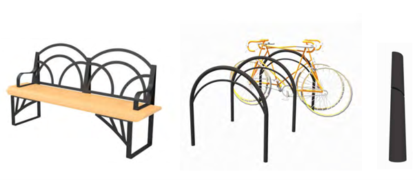Images of proposed style of bench and cycle stand.