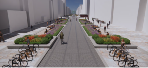 Computer generated image showing how the cycle street will look after construction.