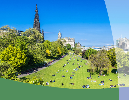 Meadows park in Edinburgh with Arthurs Seat in the background.