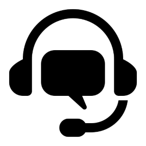 Headphones and speech bubble contact icon