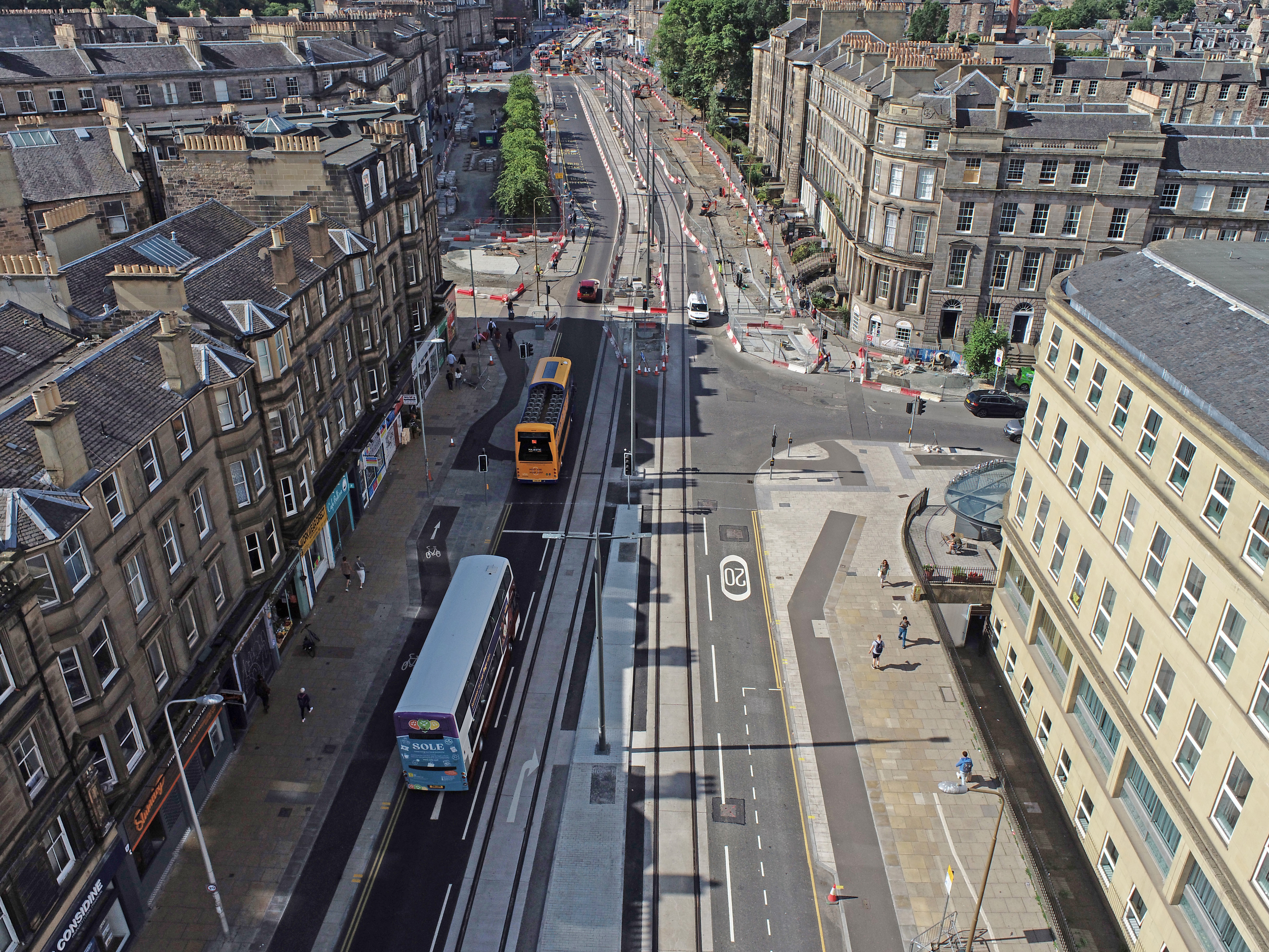 Aerial view of the Annandale Street junction with Leith Walk