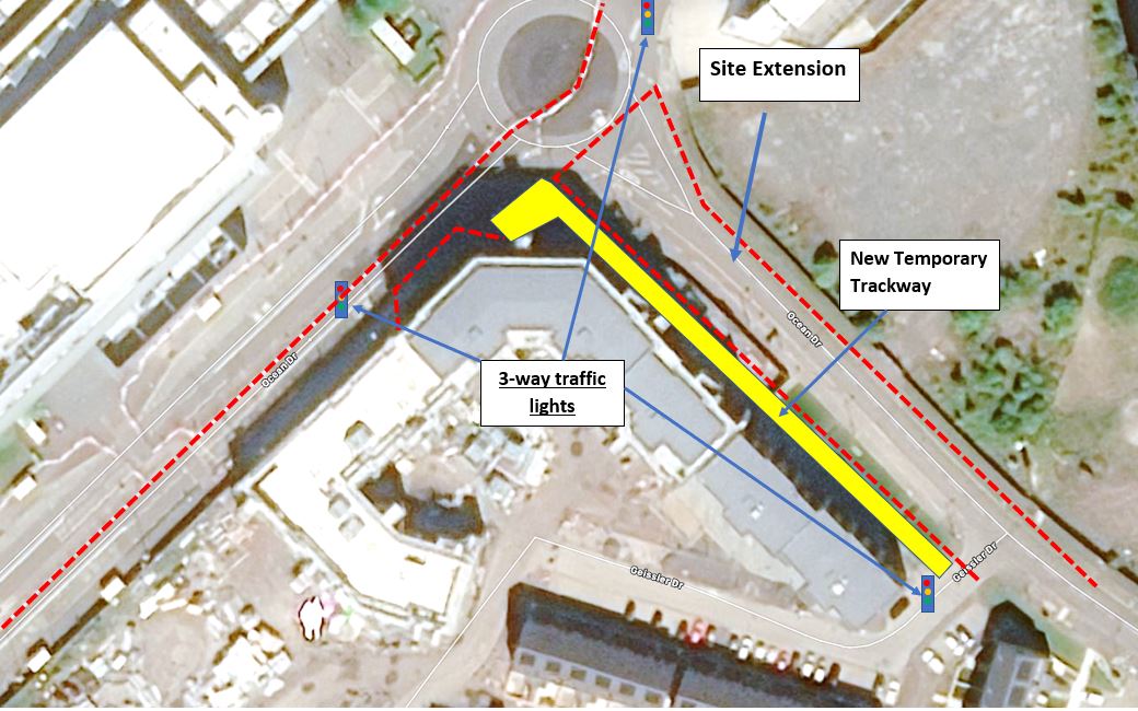 Three way traffic lights will be installed opposite CALA Developments. This map shows the exact location of the lights. 
