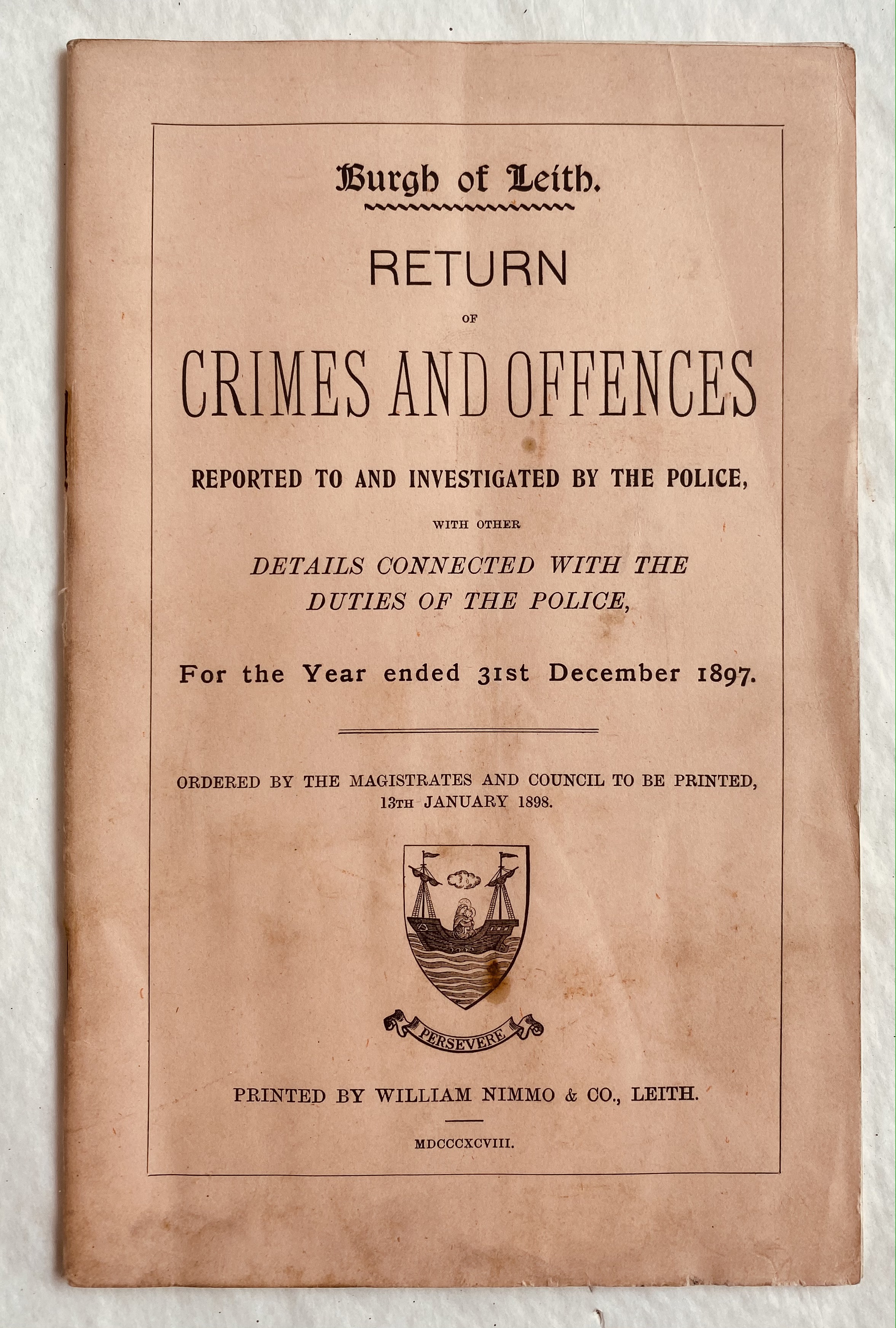 Front cover of Crimes and Offences booklet from 1897.