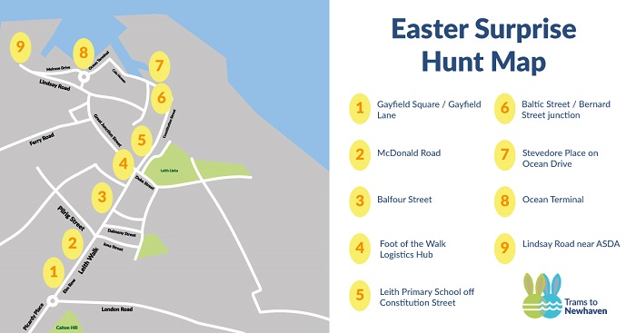 Locations on map of Easter Scavenger Hunt boards.
