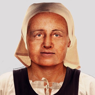 A facial reconstruction of a woman from the human remains found during excavations on the project.