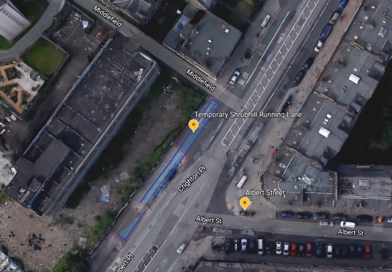 Google map satellite view of Shrubhill area of works.  