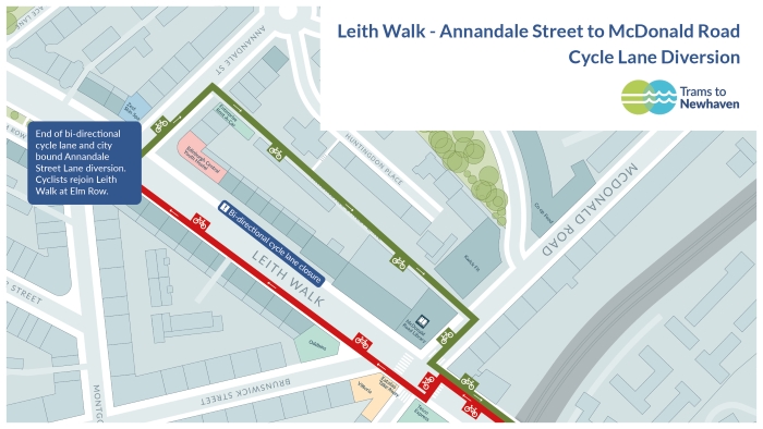 Diversion map for cycle lane closure from Annandale Street to McDonald Road